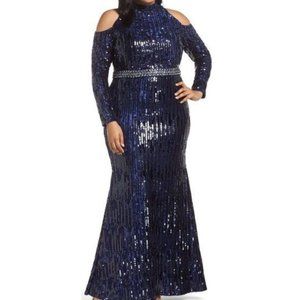 Mac Duggal Neck High Neck Sequin Trumpet Gown (Plus Size)